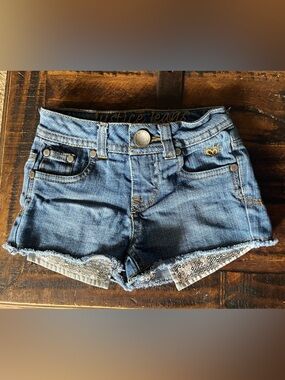 Justice Blue Denim Shorts with Sequin Trim